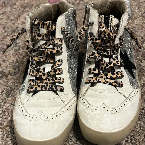 Kids Golden Goose Silver Glitter High-Top Sneakers size 4 - Picture 2 of 6